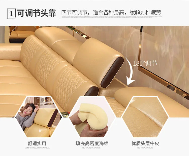 Living Room Sofa set furniture real genuine cow leather sofa recliner speaker bluetooth puff asiento muebles de sala canape cama