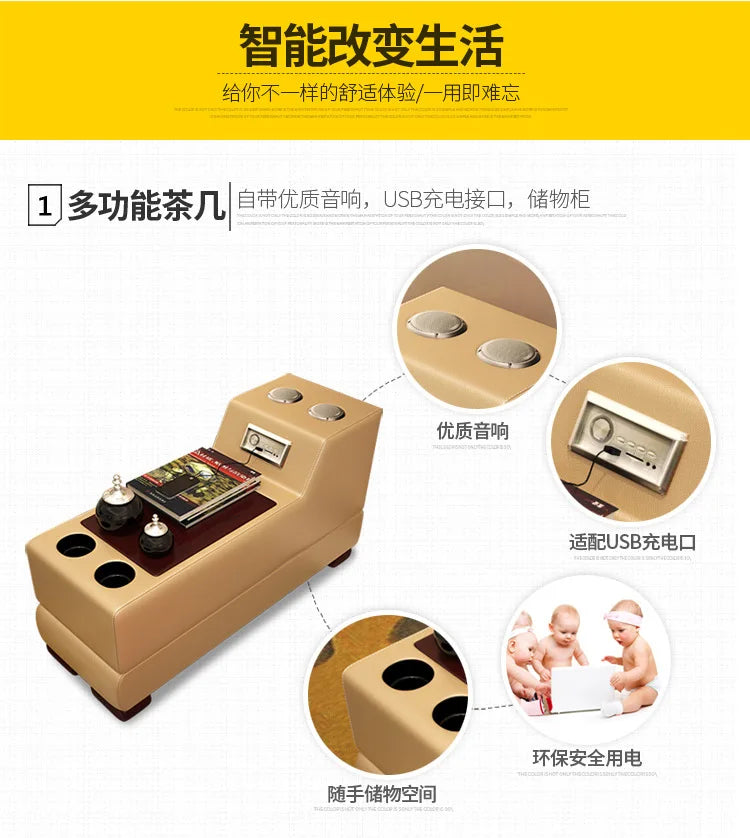 Living Room Sofa set furniture real genuine cow leather sofa recliner speaker bluetooth puff asiento muebles de sala canape cama