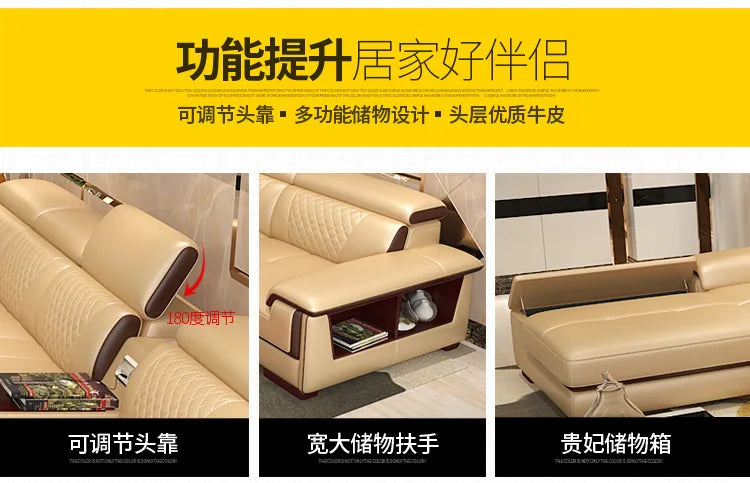 Living Room Sofa set furniture real genuine cow leather sofa recliner speaker bluetooth puff asiento muebles de sala canape cama