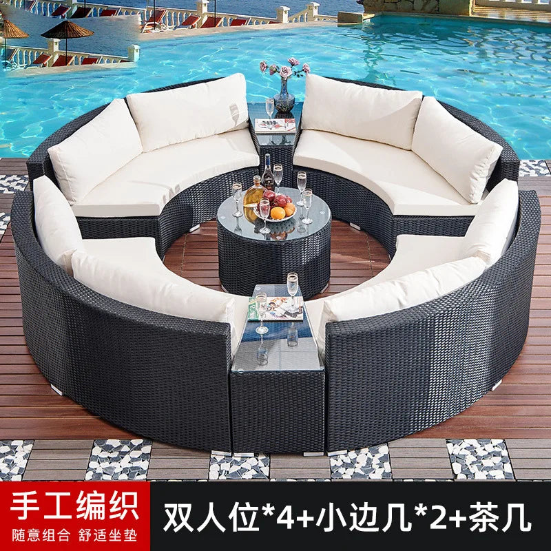 Outdoor sofa combination outdoor courtyard round garden designer arc rattan sofa villa outdoor sunscreen water