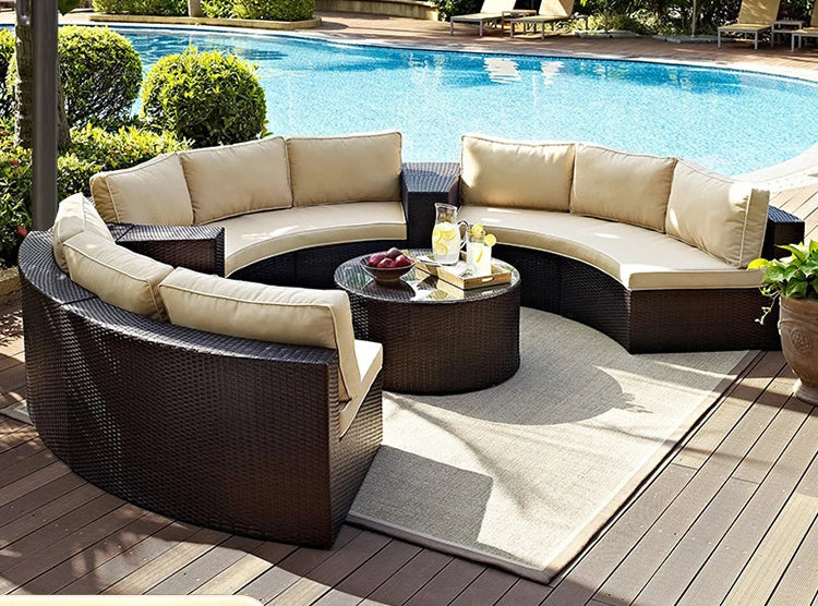 Outdoor sofa combination outdoor courtyard round garden designer arc rattan sofa villa outdoor sunscreen water