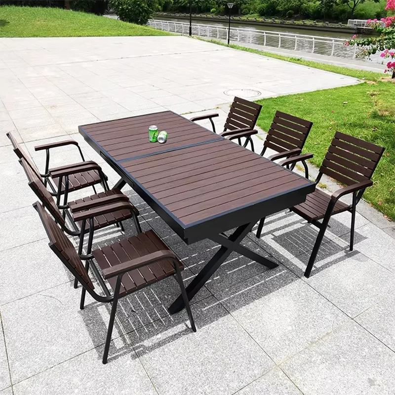 Garden Table Outdoor Table 180-240cm Extendable Rectangular Patio Dining Table Room Kitchen Hotel Plastic Wood Urniture