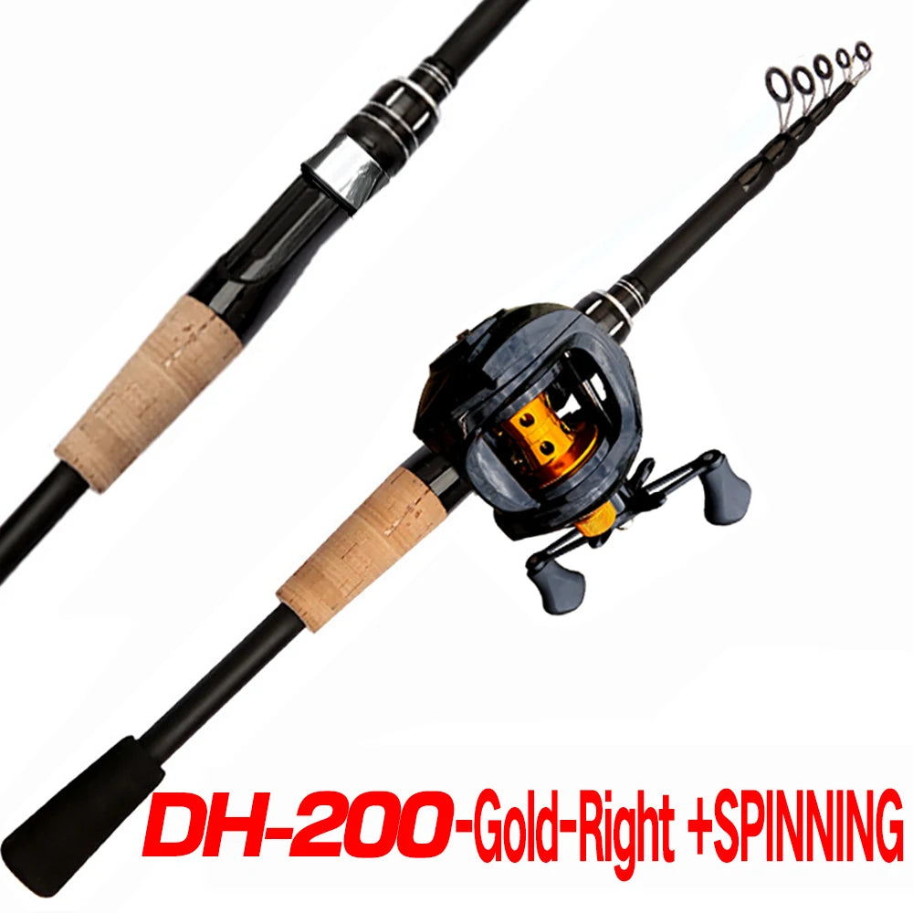 Fishing Rod and Reel Combo Set Telescopic Lure Rod Spinning Casting Short Jigging Rod 1.5m-2.4m Baitcasting Reel Max Drag 8kg