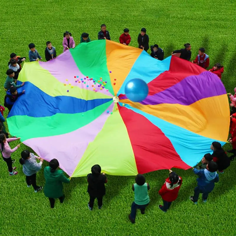 Dia 2-3m Child Kid Sports Development Outdoor Rainbow Umbrella Parachute Toy Jump-sack Ballute Play Outdoor Games For Kids