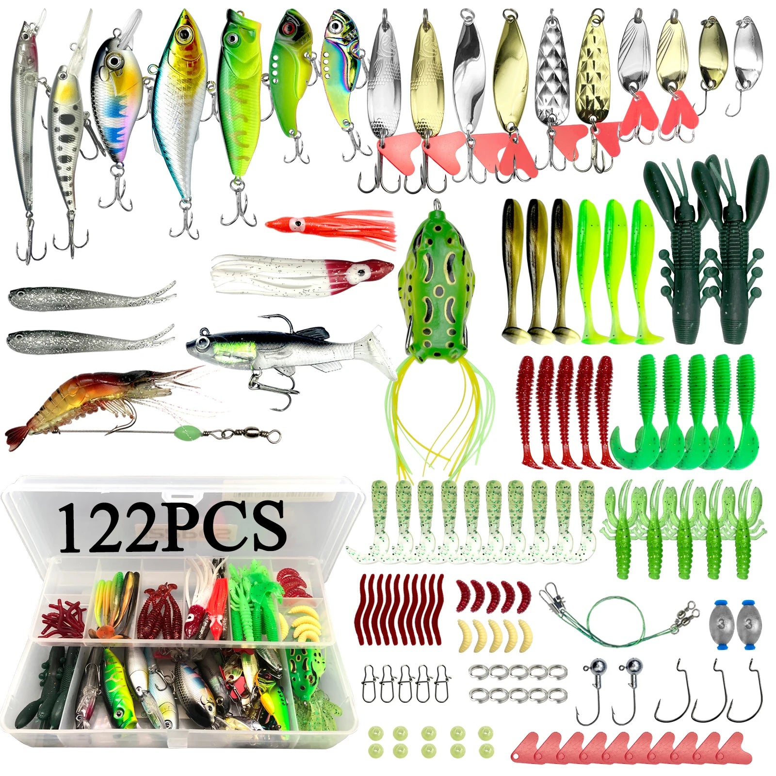 78/122/284pcs Fishing Lures Kit for Topwater Bait Rigs Tackle Kit for Bass Trout Salmon Fishing Accessories