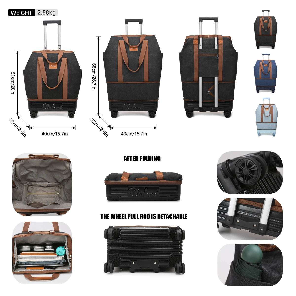 Pulley Luggage Bag, Universal Wheel Travel Bag, Foldableable Suitcase, Lightweight Trolley Bag, Large Capacity Hand-Pulled Backpack, Travel Cosmetics Bag