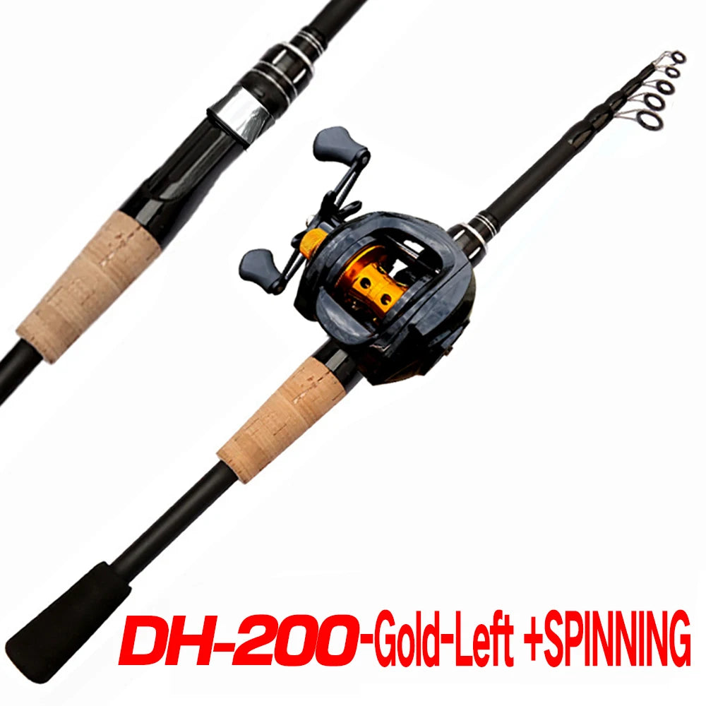 Fishing Rod and Reel Combo Set Telescopic Lure Rod Spinning Casting Short Jigging Rod 1.5m-2.4m Baitcasting Reel Max Drag 8kg