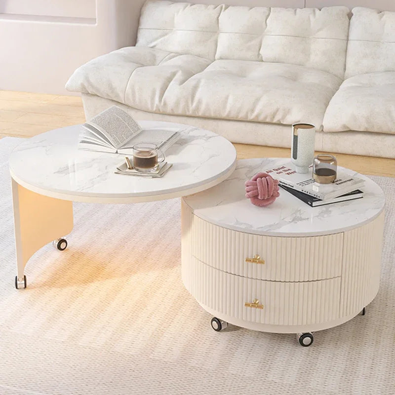 Tea Table LED Light Mobile Living Room Modern End Tables Drawer Luxury Coffee Tables Removable Portable Nordic Side Table Brief