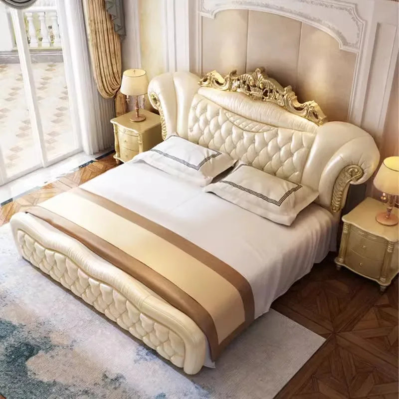 Wooden King Size Frame Double Bed Luxury Unique Twin Room European Bed Aesthetics Modern Lit 2 Personnes Home Furniture