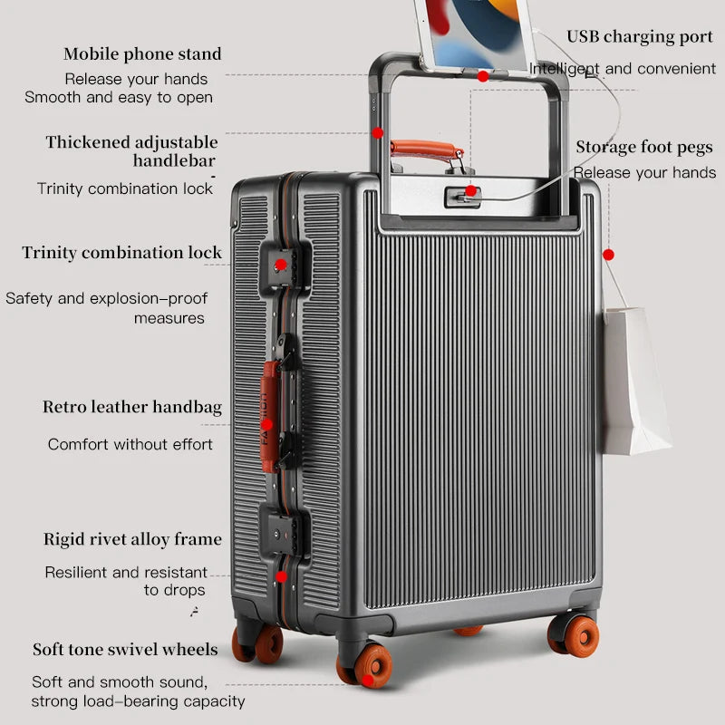 20 - inch carry - on luggage, travel suitcase, leather suitcase, rolling suitcase, women's combination suitcase, small hand - he