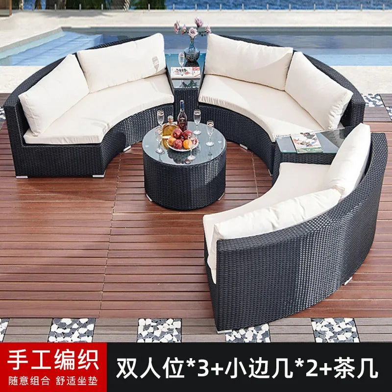 Outdoor sofa combination outdoor courtyard round garden designer arc rattan sofa villa outdoor sunscreen water
