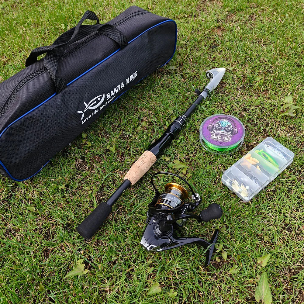 Portable Fishing Rod and Reel Full Kit Rod and 5.2:1BB Spinning Reel Line Lure Bag for Travel Fishing Saltwater Freshwater