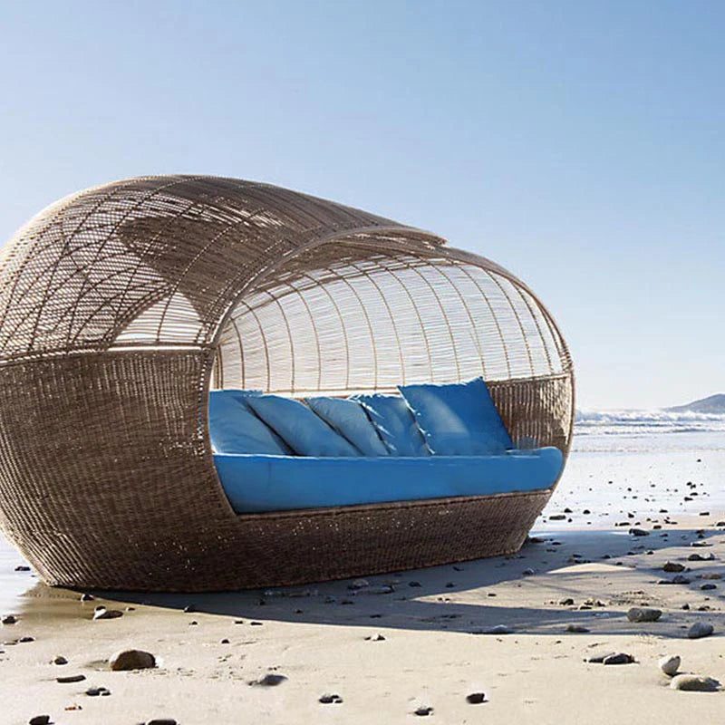 Outdoor Beach Daybed Rattan Wicker Garden Furniture Pool Canopy Patio Sun Loungers