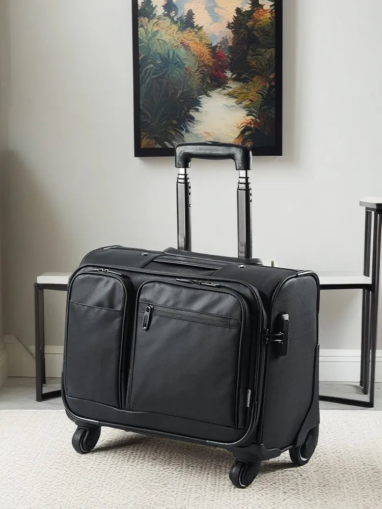 Men Business Rolling Luggage 15.6 Inch Carry Ons Trolley Travel Bag Super Waterproof Suitcase Pilot