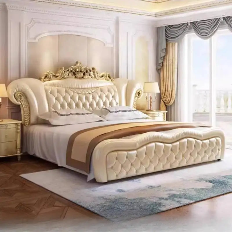 Wooden King Size Frame Double Bed Luxury Unique Twin Room European Bed Aesthetics Modern Lit 2 Personnes Home Furniture