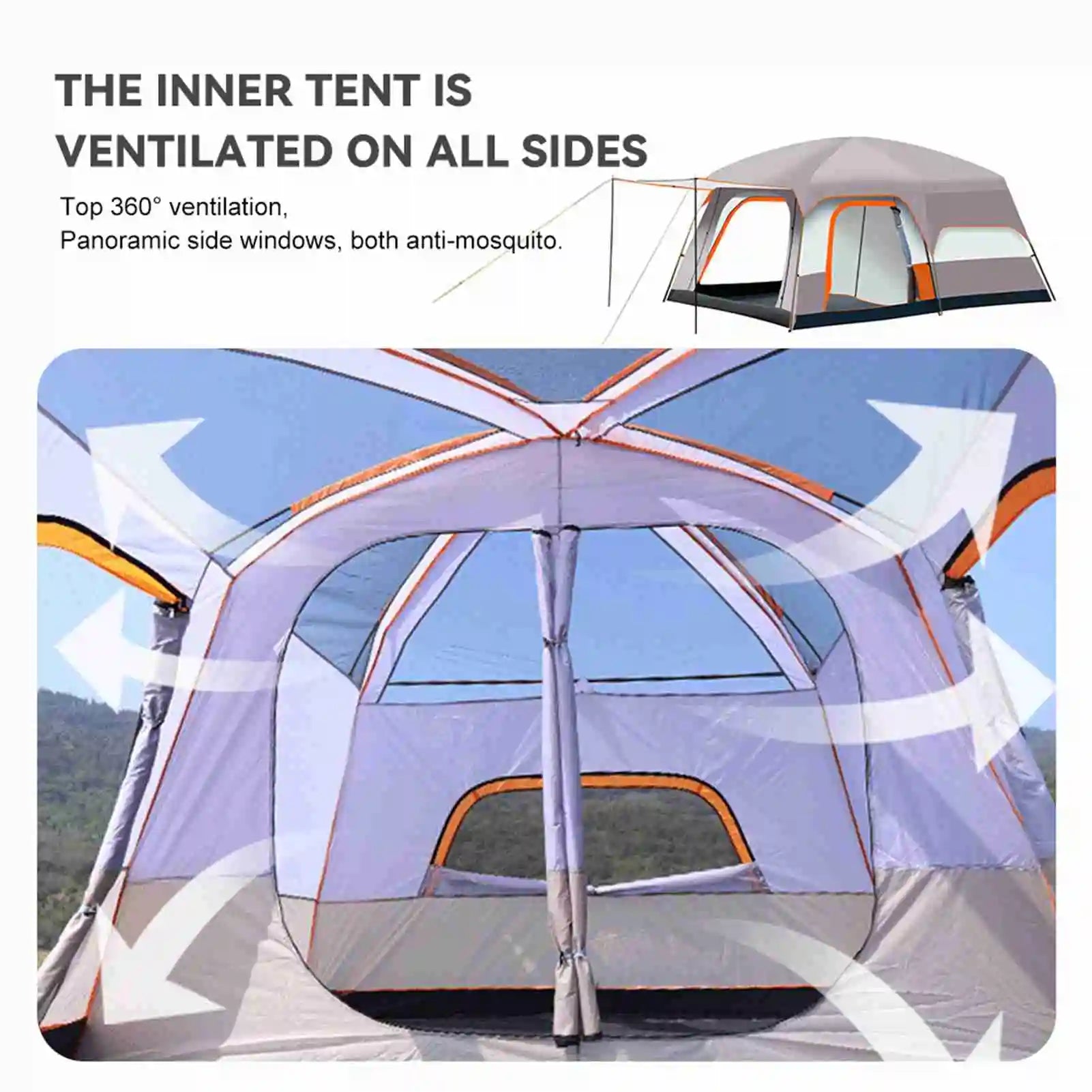 Luxury Tents For Camping Large Family Tent With Rooms 4-12 People Waterproof Two-Bedroom And One-living Room Design