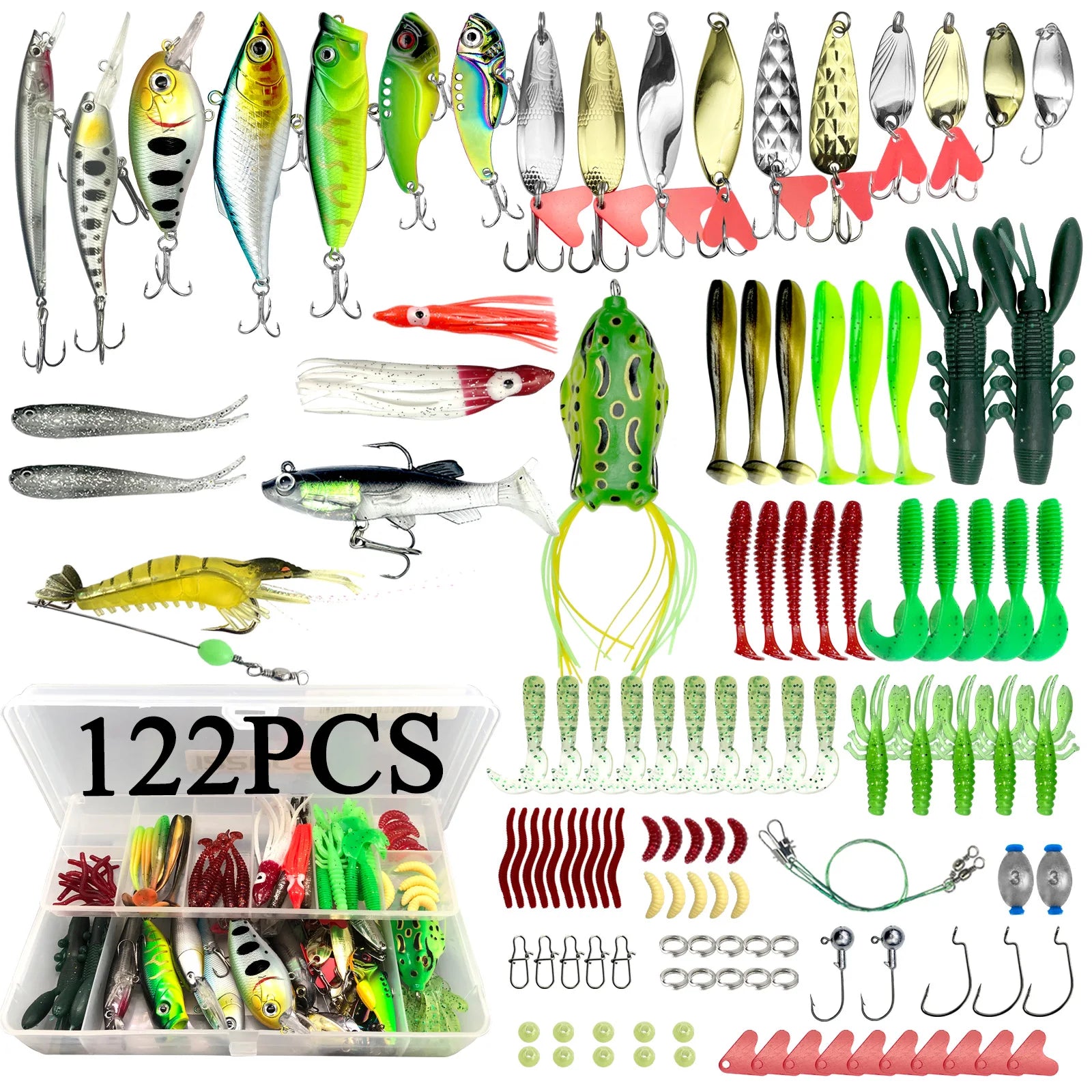 78/122/284pcs Fishing Lures Kit for Topwater Bait Rigs Tackle Kit for Bass Trout Salmon Fishing Accessories