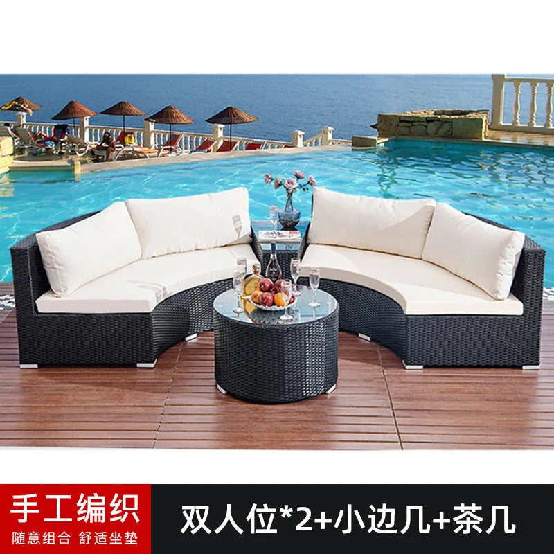 Outdoor sofa combination outdoor courtyard round garden designer arc rattan sofa villa outdoor sunscreen water