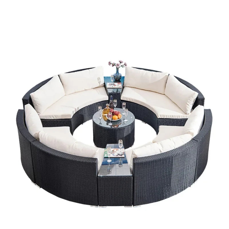 Outdoor sofa combination outdoor courtyard round garden designer arc rattan sofa villa outdoor sunscreen water
