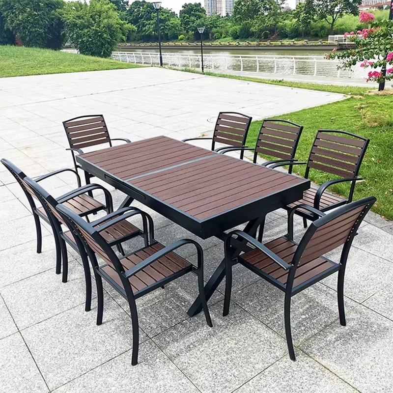 Garden Table Outdoor Table 180-240cm Extendable Rectangular Patio Dining Table Room Kitchen Hotel Plastic Wood Urniture