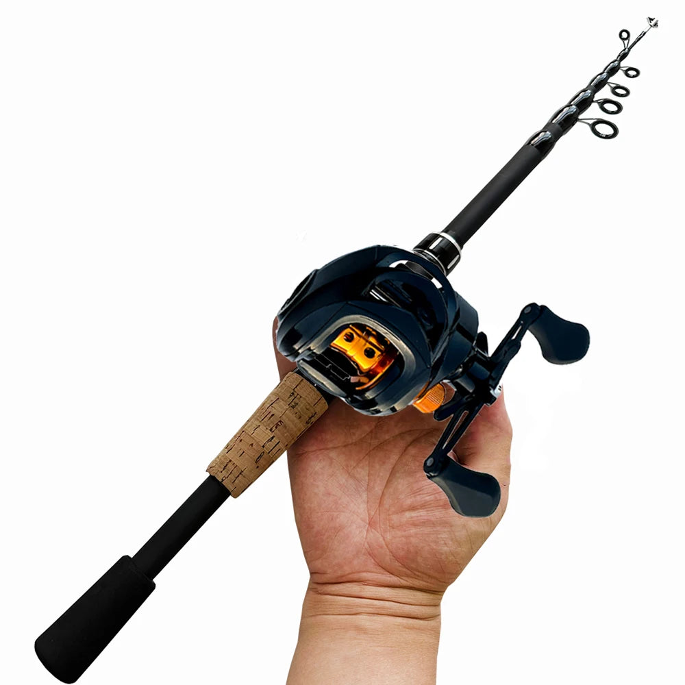 Fishing Rod and Reel Combo Set Telescopic Lure Rod Spinning Casting Short Jigging Rod 1.5m-2.4m Baitcasting Reel Max Drag 8kg