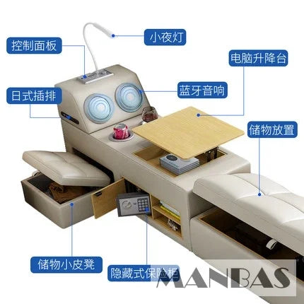 Modern Multi-Functional Tech Smart Bed with Storage, Speakers, USB, Bookshelves, and Tatami – Luxury King/Queen Ultimate Bed