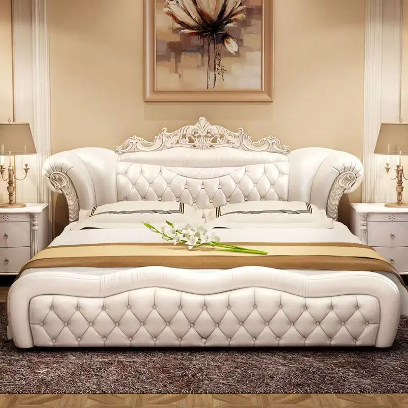 Wooden King Size Frame Double Bed Luxury Unique Twin Room European Bed Aesthetics Modern Lit 2 Personnes Home Furniture