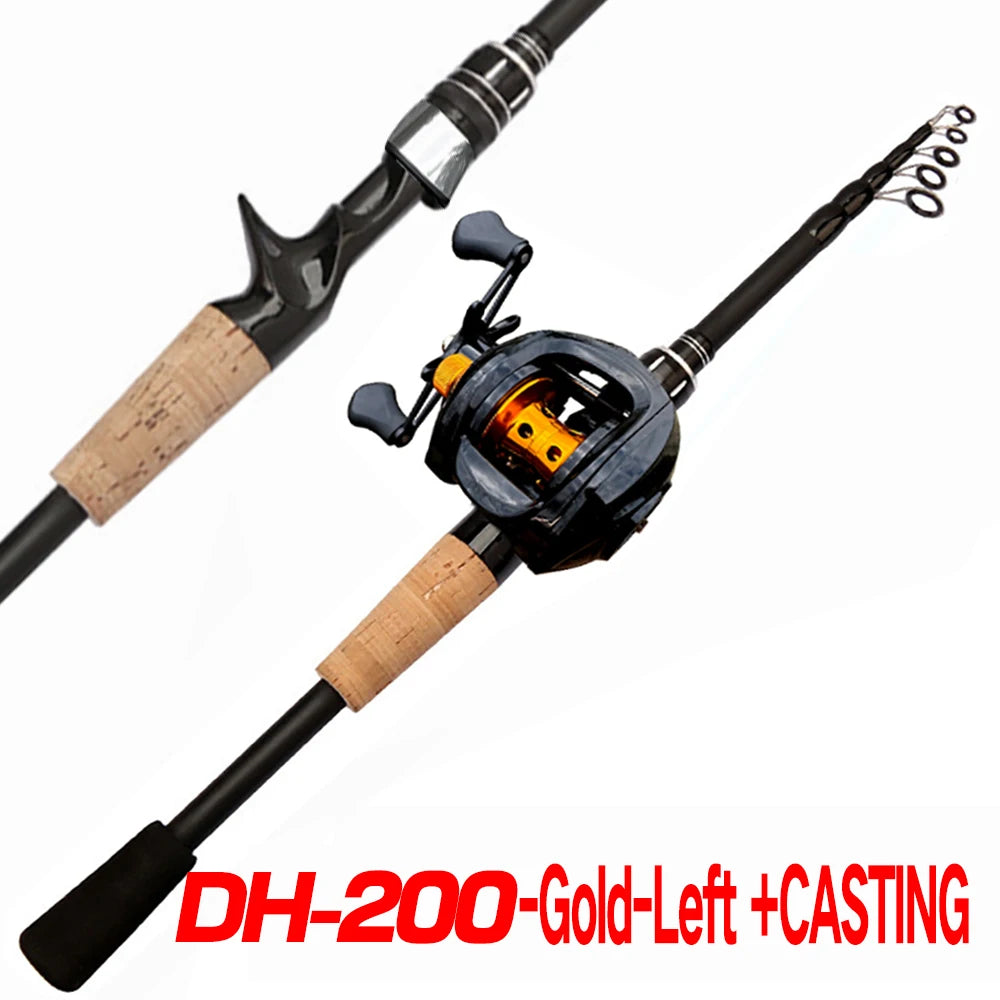 Fishing Rod and Reel Combo Set Telescopic Lure Rod Spinning Casting Short Jigging Rod 1.5m-2.4m Baitcasting Reel Max Drag 8kg