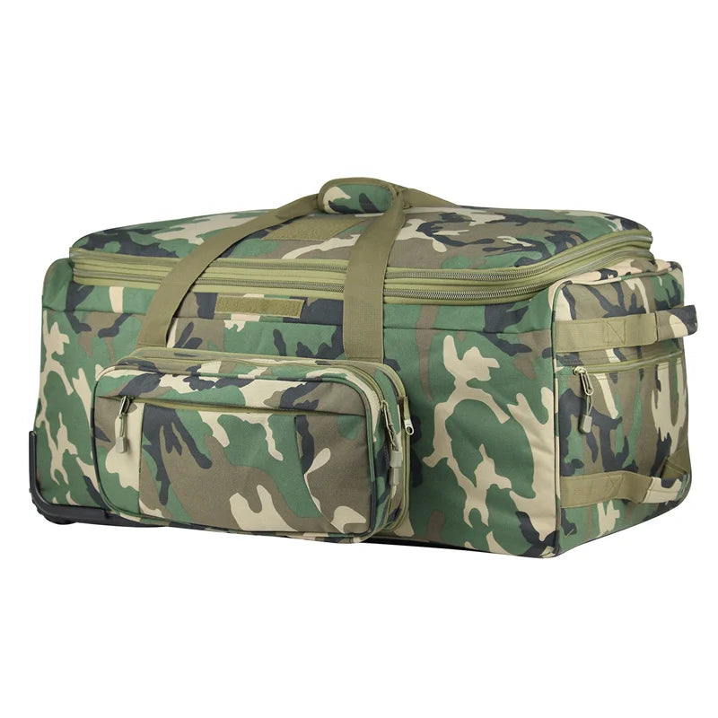 124L Large Capacity Tactical Duffel Bag Rolling Luggage for Heavy-Duty Camping Hiking Luggage Travel Suitcase