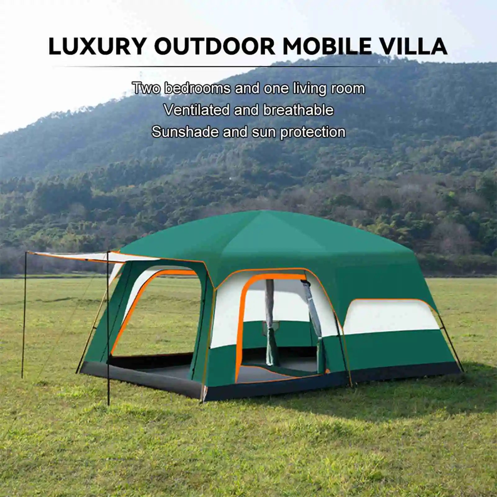 Luxury Tents For Camping Large Family Tent With Rooms 4-12 People Waterproof Two-Bedroom And One-living Room Design