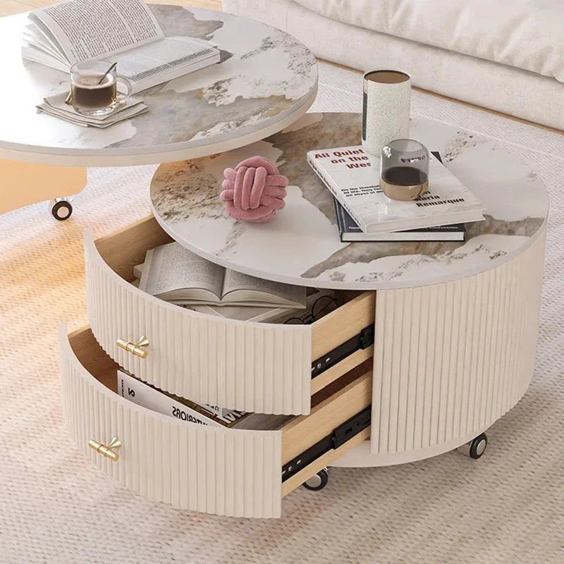 Tea Table LED Light Mobile Living Room Modern End Tables Drawer Luxury Coffee Tables Removable Portable Nordic Side Table Brief