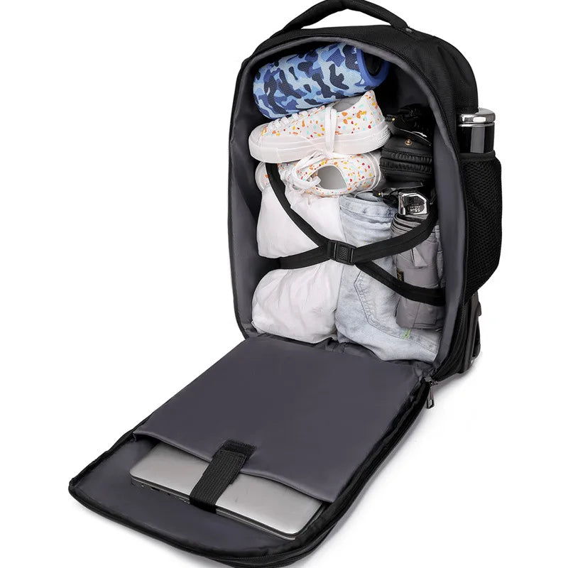 Rolling Backpack for Men Adults Business Carry on Luggage Laptop Wheeled Backpack Travel Suitcase Trolley Bag with Wheels,Black