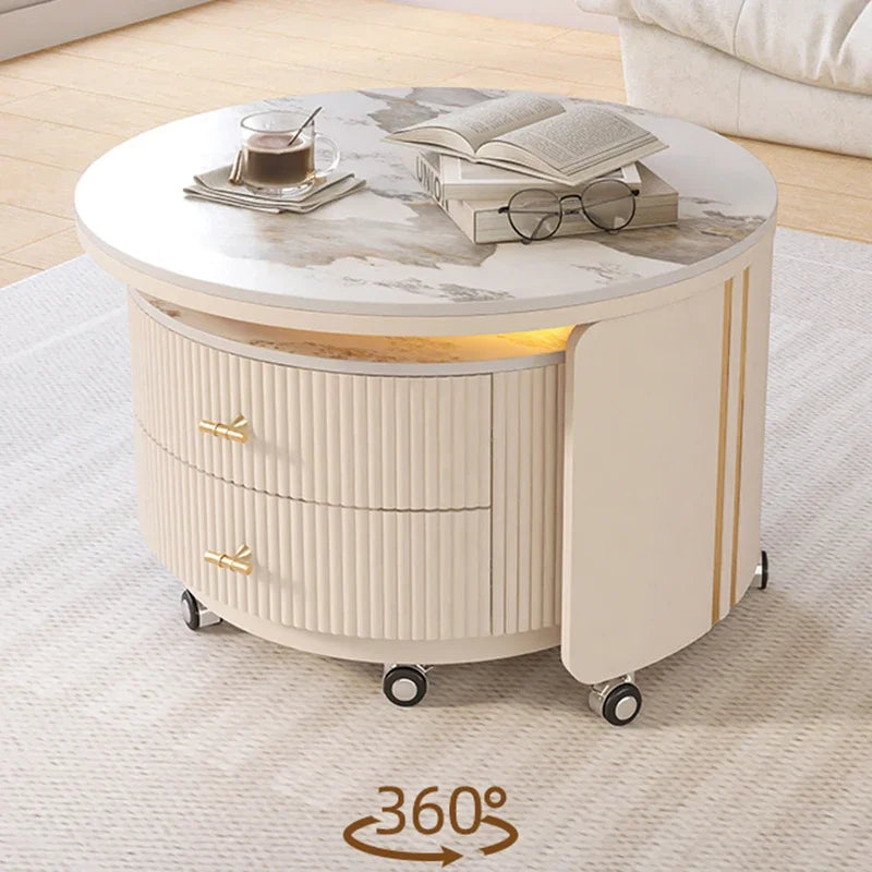 Tea Table LED Light Mobile Living Room Modern End Tables Drawer Luxury Coffee Tables Removable Portable Nordic Side Table Brief