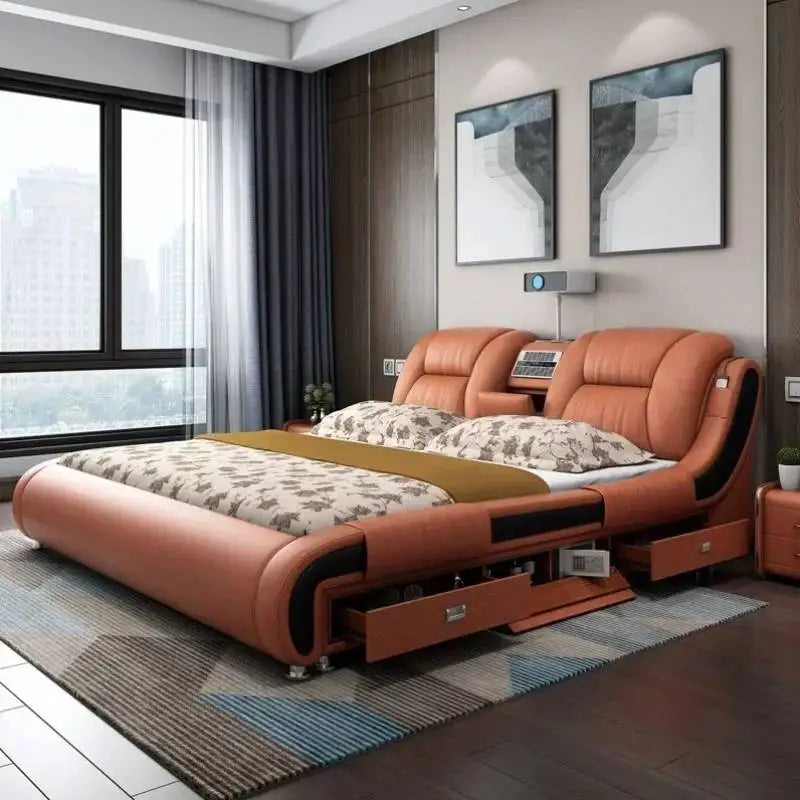 Queen Luxury Modern Double Bed Storage Multifonction Bedroom King Double Bed White Frame Smart Cama Box Casal Room Furniture
