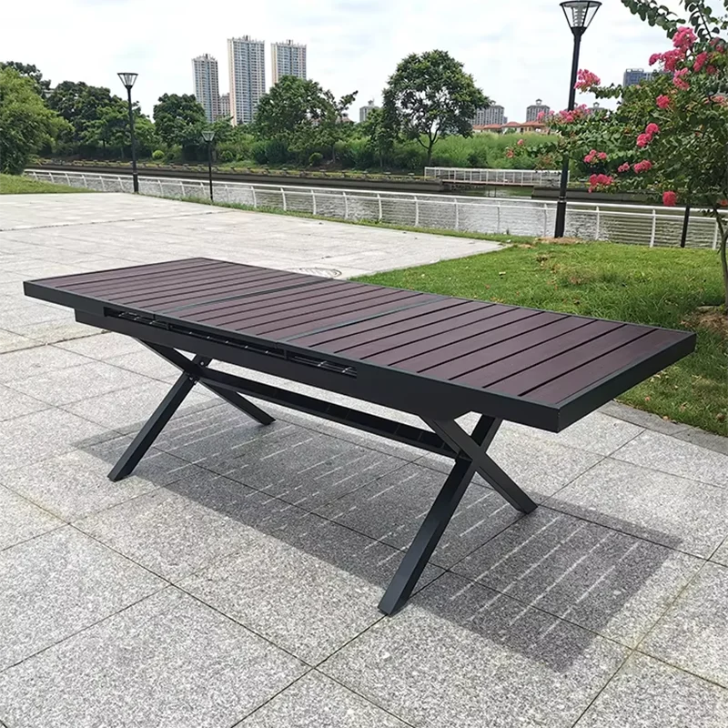 Garden Table Outdoor Table 180-240cm Extendable Rectangular Patio Dining Table Room Kitchen Hotel Plastic Wood Urniture