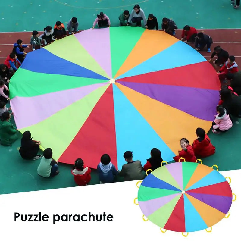 Dia 2-3m Child Kid Sports Development Outdoor Rainbow Umbrella Parachute Toy Jump-sack Ballute Play Outdoor Games For Kids