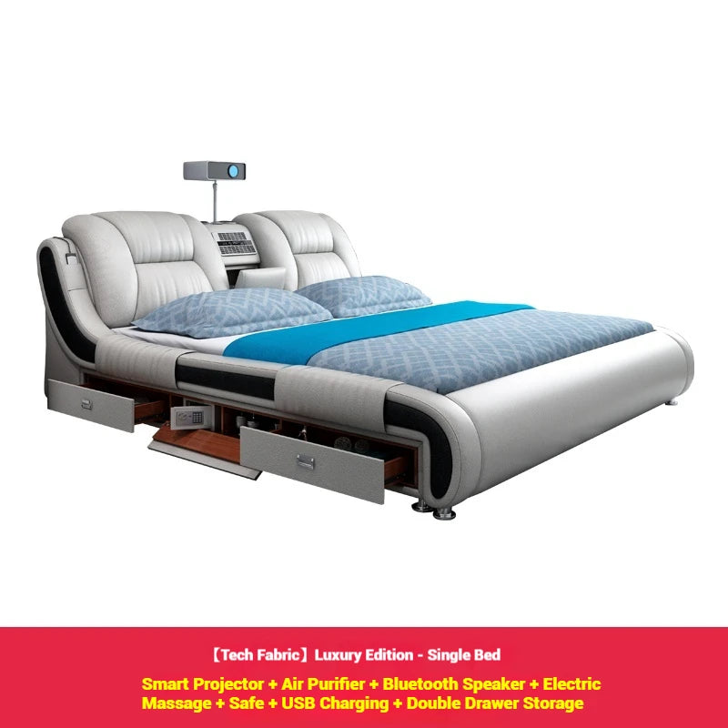 Queen Luxury Modern Double Bed Storage Multifonction Bedroom King Double Bed White Frame Smart Cama Box Casal Room Furniture