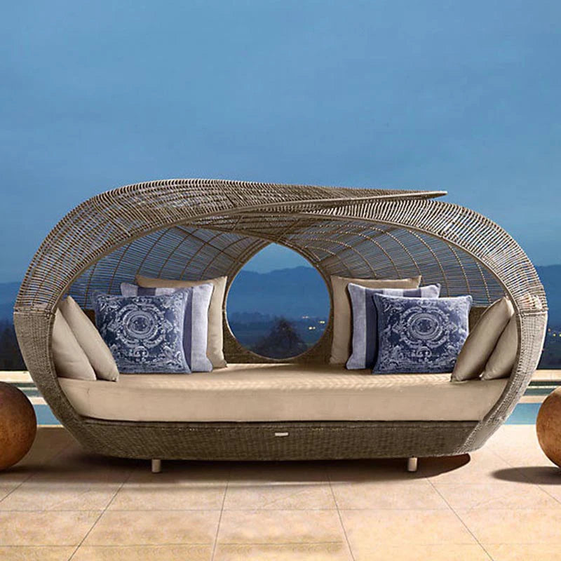 Outdoor Beach Daybed Rattan Wicker Garden Furniture Pool Canopy Patio Sun Loungers