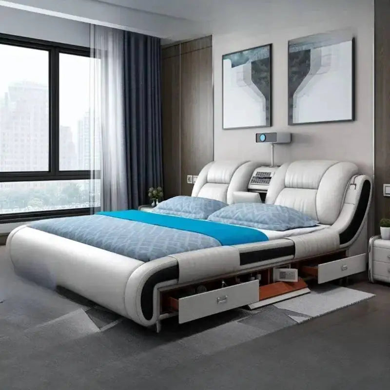 Queen Luxury Modern Double Bed Storage Multifonction Bedroom King Double Bed White Frame Smart Cama Box Casal Room Furniture